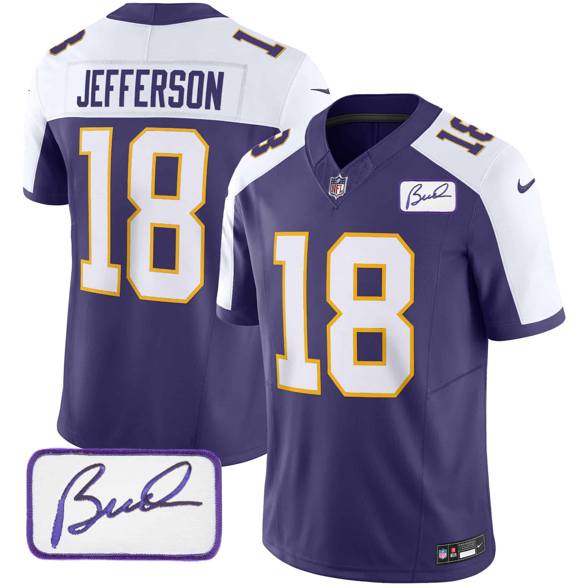 Men Minnesota Vikings #18 Jefferson Purple 2024 Nike Bud Grant Patch Classic Limited NFL Jersey